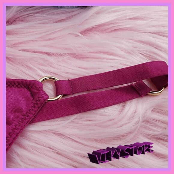 💖 NWT Victoria’s Secret Fuchsia V-String Panty Gold Rings M #7267 💖 - Picture 2 of 6